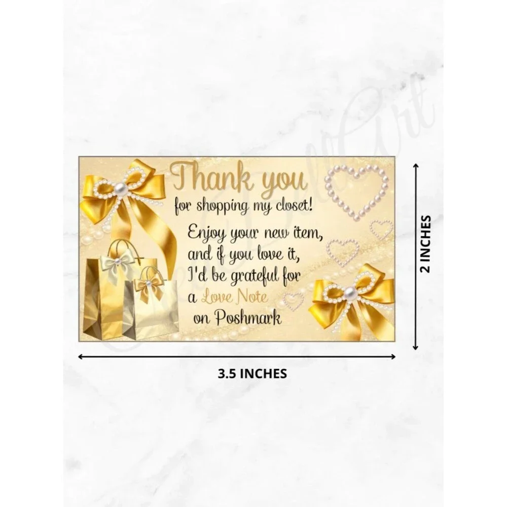 100  Thank You Cards | Gold Elegant Pearl & Bow Design for Small Business